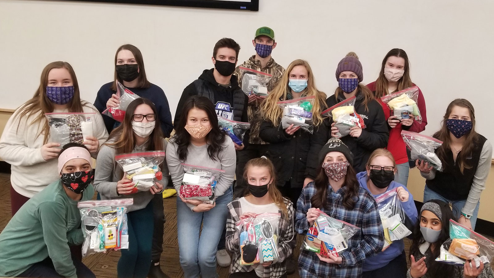 Student Nurses with hygiene kits