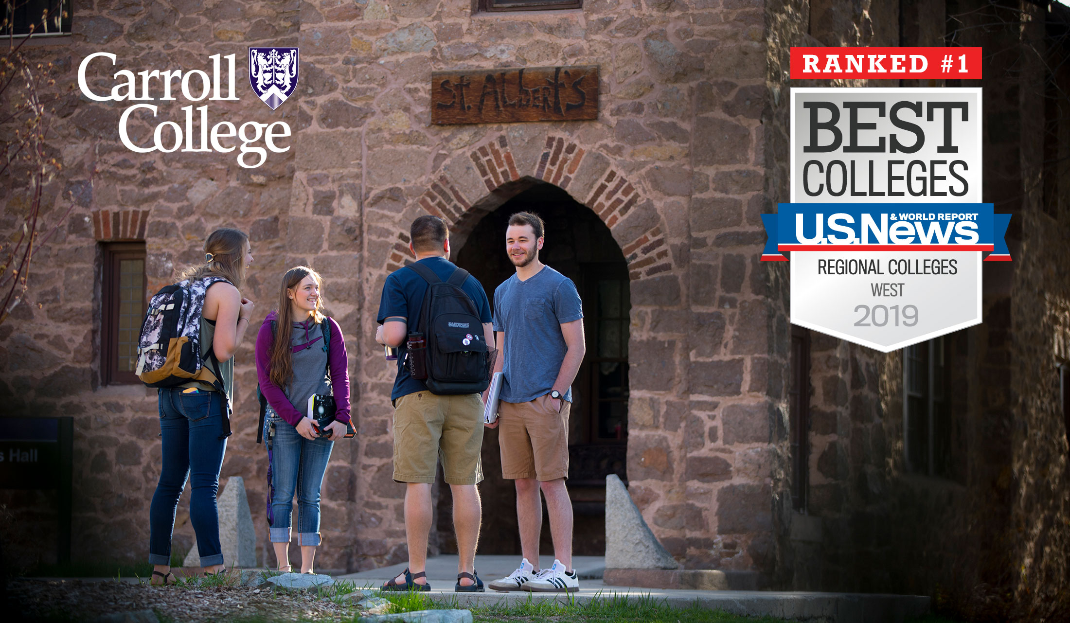 Carroll College Best in the West – Photo of students in front of St. Als