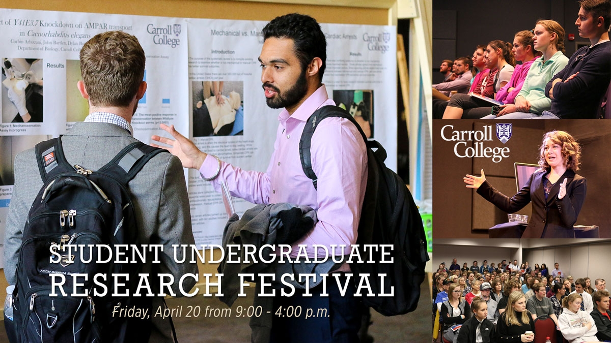 Image collage of students engaging in the Student Undergraduate Research Festival (SURF)