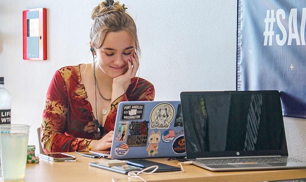 Student studying in the Campus Center