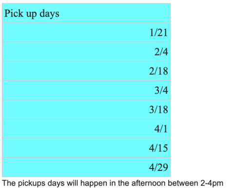 FS Food Pantry grocery pick-up  and stocking schedule