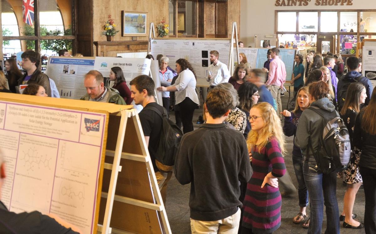 Students gather at the Student Undergraduate Research Festival